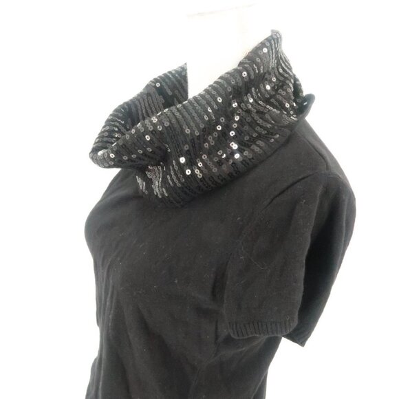 Michael Kors Black Short Sleeve Sweater w Sequin Cowl Neck Size Medium - Picture 4 of 10